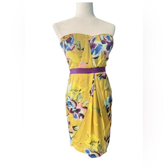 Y2KFloral Strapless Yellow Dress - Picture 2 of 3